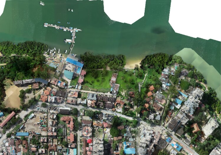 Aerial orthomosaic showing coastal drainage and water features
